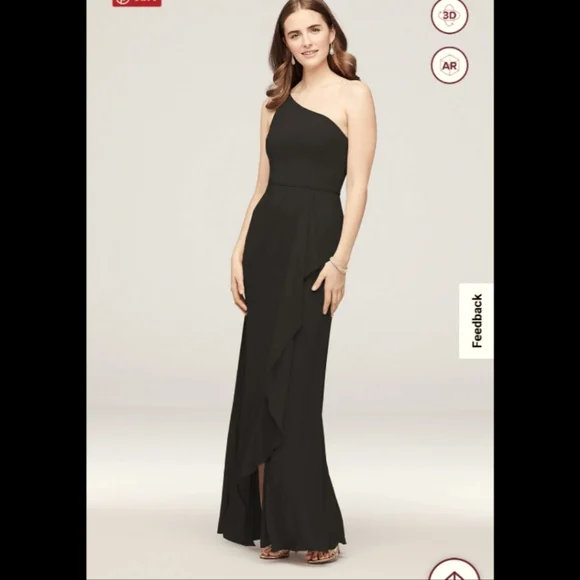 open lace back dress One Shoulder Chiffon Long Bridesmaid Dress with Slit